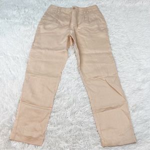 Massimo Dutti high rise 100% linen pants trousers pleated front roll cuffs